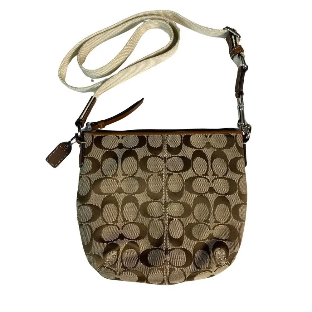 Coach Signature Soho Jacquard Swingpack Pleated Leather Trim Classic